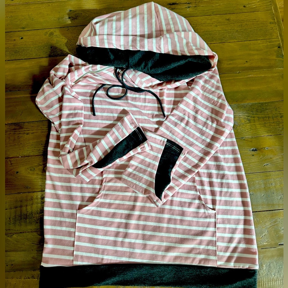 Striped long sleeve double hood shirt